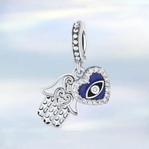 Protective Hamsa Hand & All Seeing Eye Evil Eye Dangle Charm • S925 Sterling Silver Charm for Bracelet • Necklace Pendant • Gift for Her