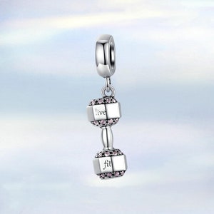 Dumbbell Dangle Charm • Genuine 925 Sterling Silver Charm for Bracelet • Necklace Pendant • Gift for Her