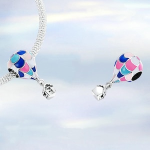 House & Hot Air Balloon Charm • S925 Sterling Silver Charm for Bracelet • Necklace Pendant • Gift for Her