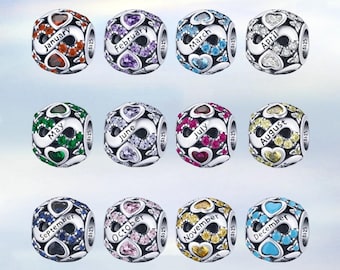 Geburtsstein Charms • Echter S925 Sterling Silber Anhänger für Armband • Halsketten Anhänger • Edelstein Kristall Geburtsstein
