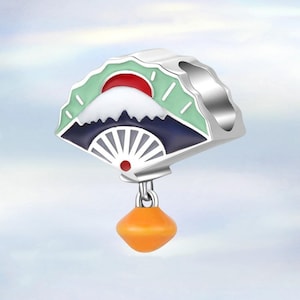 Japanese Mount Fuji Fan Charm • S925 Sterling Silver Charm for Bracelet • Necklace Pendant • Gift for Her