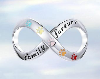 Pet Paw Print Infinity Family Forevel Love charm • S925 Sterling Silver Charms for Bracelet • Necklace Pendant