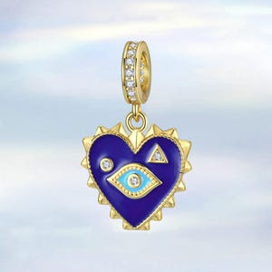 Evil Eye Dangle Charm • S925 Sterling Silver & Gold Plated Charm for Bracelet • Necklace Pendant