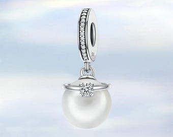 Elegant Pearl Dangle Charm • Genuine S925 Sterling Silver Charm for Bracelet • Necklace Pendant
