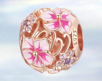 Cherry Blossom Flower Charm: S925 Sterling Silver Charms for Bracelet,Necklace Pendant