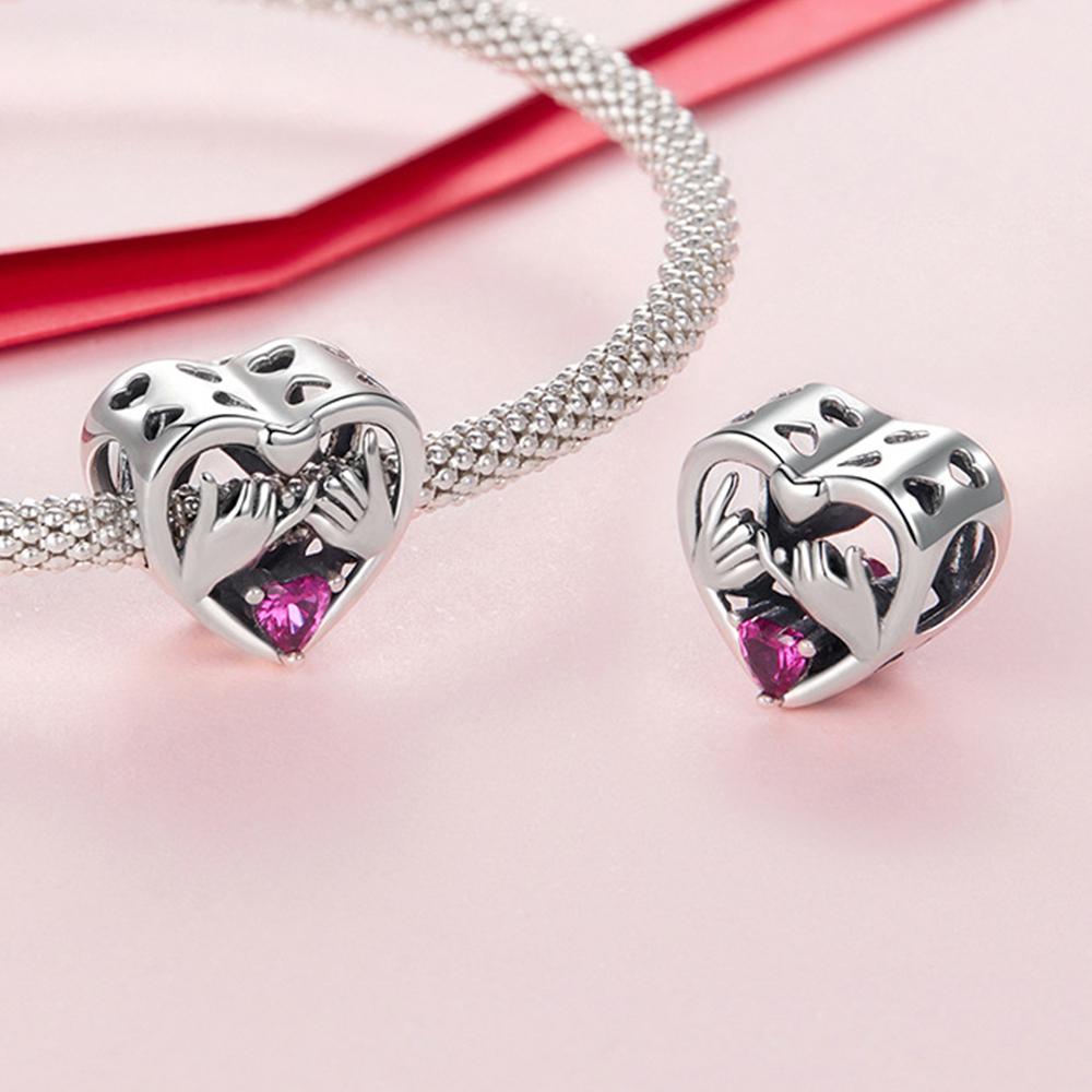VOROCO 925 Sterling Silver Pinky Swear Pendant Charm – Halo Setting, Cubic Zirconia, European Bead Fit