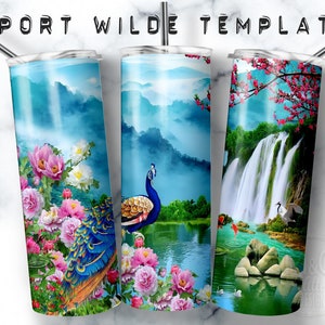 Peacock Tumbler Wrap: Fantasy Floral Design (Digital Download)