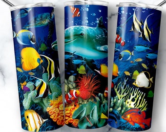 Dolphin Tumbler, Dolphin Tumbler Wrap, Undersea Tumbler PNG, Ocean Animals, Tumbler Design, Coffee Tumbler, Digital Download, Dolphin Digital