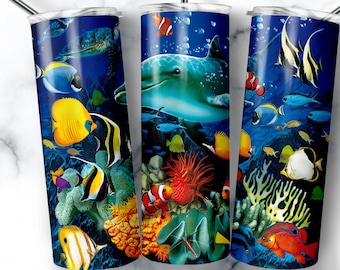 Dolphin Tumbler, Dolphin Tumbler Wrap, Undersea Tumbler PNG, Ocean Animals, Tumbler Design, Coffee Tumbler, Digital Download, Dolphin Digital