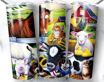 Farm Animals Tumbler Wrap: 20oz Skinny Tumbler Design (Digital Download)