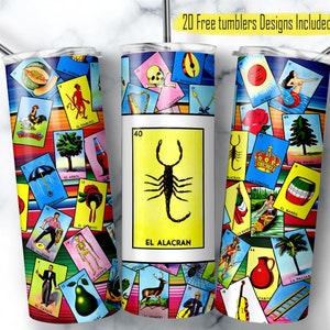 Meksykańska Loteria Tumbler Wrap, 20 uncji Skinny Design, projekt kart Loteria, cyfrowy projekt sublimacji, El Alacran Loteria, karta El Alacran