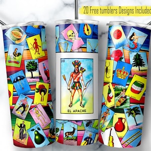 Meksykańska loteria Tumbler Wrap, 20oz Skinny Design, Projekt kart loterii, Projekt cyfrowy sublimacji, El Apache Loteria, Karta El Apache, Apache