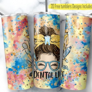 Envoltório de copo dental, design de vida dental, envoltório de copo de 20 onças, design digital de assistente dentário, design de copo, envoltório digital brilhante, dental