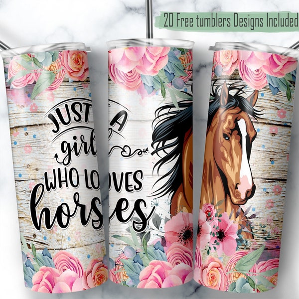 Horse Floral Digital Design, Horse 20oz Wrap, Horse Glitter Wrap Design, 20oz Skinny Tumbler Wrap, Digital download File, Free Designs