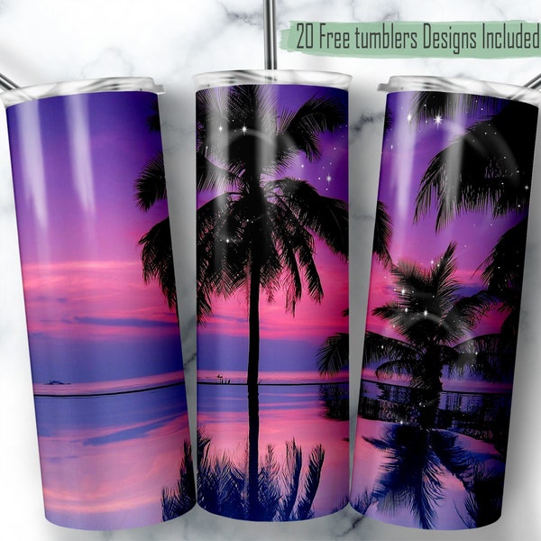 Purple Beach Digital Design, Magic Beach 2Ooz Wrap, Beach 20oz Wrap, 20oz Skinny Tumbler Design, Digital download Design, Sunset Beach wrap