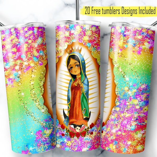 Virgen de Guadalupe Digital Design, Glitter Virgen Tumbler Wrap, Catholic Digital Wrap, 20oz Skinny Tumbler, Digital download Design, Mexico