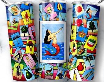 Mexican Loteria Tumbler Wrap, 20oz Skinny Design, Loteria Cards Design, Sublimation Digital Design, La Sirena Loteria, The Mermaid Card