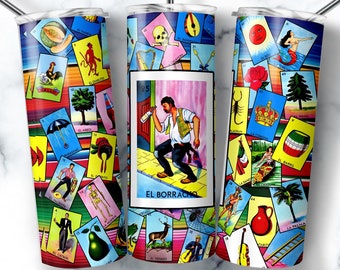 Mexican Loteria Tumbler Wrap, 20oz Skinny Design, Loteria Cards Design, Sublimation Digital Design, El Borracho Loteria, Digital Design wrap