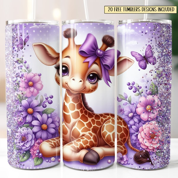 Coquette Little Giraffe 20oz tumbler Design, Cute Giraffe Wrap Design, Valentine Giraffe Wrap, Glitter Giraffe Design, Digital Download.