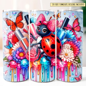 Ladybug 20oz Wrap, Nail tech Digital 20oz Wrap, 20oz Skinny Tumbler Sublimation Design, Download digitale, Smalto per unghie gocciolante 20oz wrap