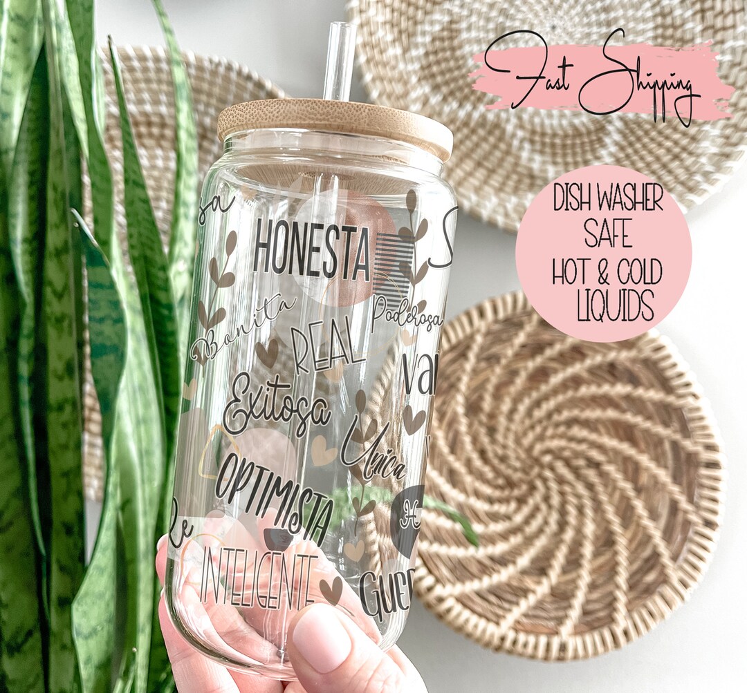 16oz Spanish Positive Frosted/clear Glass Can Spanish 16oz Etsy