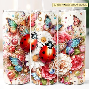 Design coccinella da 20 once, involucro floreale coccinella tumbler, sublimazione tumbler magro da 20 once, download digitale istantaneo, design coccinella da 20 once, coccinella
