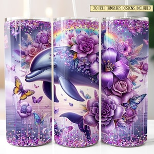 20 Unzen Delphin Becher, Glitter Dolphin Tumbler Wrap, 20 Unzen Skinny Tumbler Sublimation, sofortiger digitaler Download, Fantasy Delphin Design
