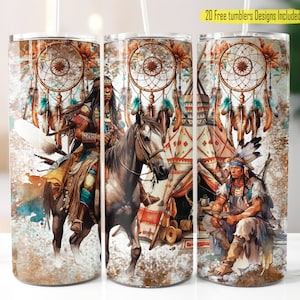 Guerriero nativo americano, Bicchiere Digitale Nativo, Guerriero USA Nativo, Bicchiere Magro da 20 once, Tumbler Design, Nativo Americano, Guerriero Nativo