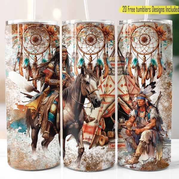 Native American Warrior, Native Digital Tumbler, Warrior USA Native, 20oz Skinny Tumbler, Tumbler Design, Native American, Native Warrior