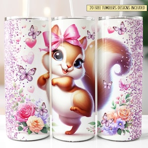Design de gobelet Coquette petit écureuil 20 oz, design d'emballage écureuil mignon, emballage écureuil 20 oz, emballage écureuil scintillant Desig, téléchargement numérique