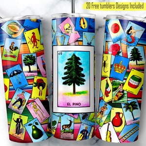 Meksykańska Loteria Tumbler Wrap, 20 uncji Skinny Design, projektowanie kart Loteria, cyfrowy projekt sublimacji, El Pino Loteria, karta La Pino, Loteria