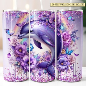 Gobelet dauphin 20 oz design, papier peint dauphin scintillant, sublimation gobelet skinny 20 oz, téléchargement immédiat, fantaisie dauphin design