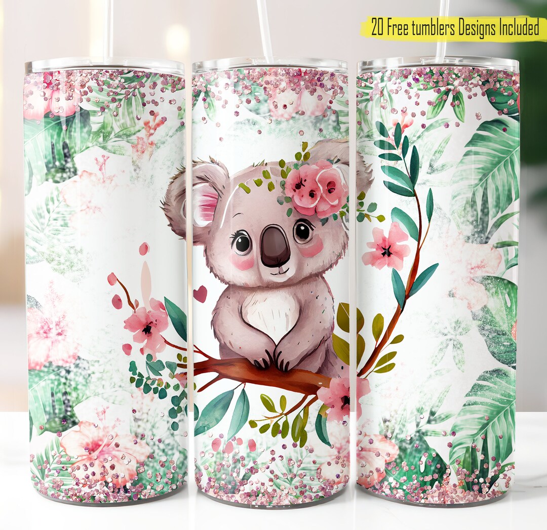 Koala Floral Tumbler Design, Koala Glitter Wrap Design, Cute Koala ...