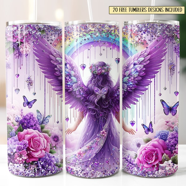 Angel Tumbler 20oz Design, Glitter Angel Tumbler Wrap, 20oz Skinny Tumbler Sublimatie, Instant Digitale Download, Fantasy Angel 20oz Design