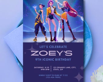 K-Pop Dämonenjäger Party Einladung | Bearbeitbare Canva Vorlage | Digitaler Download