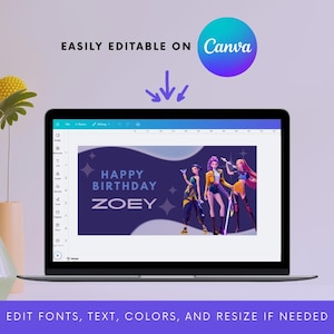 K-pop Demon Hunters Birthday Banner | Editable Canva Template | Digital Download | Printable Birthday Sign for Kids