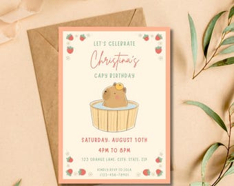Capybara Birthday Invitation Canva Template | Funny Animal Party Invite | Editable Digital Download