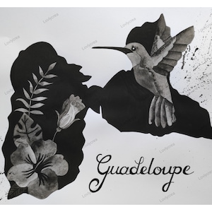 Affiche Guadeloupe noir et blanc, poster Guadeloupe, carte postale de la Guadeloupe, impression, idée cadeau original, décoration murale