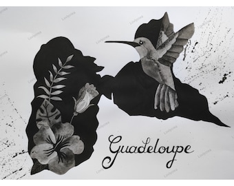 Black and white Guadeloupe poster, Guadeloupe poster, Guadeloupe postcard, print, original gift idea, wall decoration