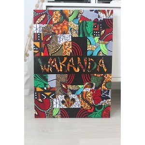 Original wakanda patchwork painting of African wax fabrics, gift