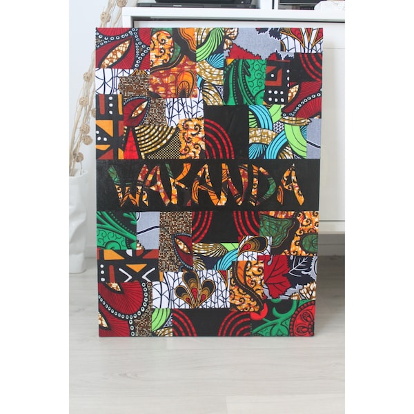 Tableau original wakanda patchwork de tissus africains wax, cadeau