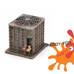 May include: A miniature air conditioning unit model, ready for painting. The model is a weathered gray with a fan on top and various pipes. The text "READY FOR PAINT PRIMER" is displayed on the right.