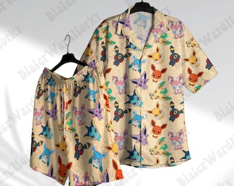 Camisa hawaiana Evolution: Vaporeon Espeon Umbreon Sylveon. Camisa playera Aloha de anime.