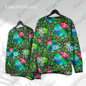 Bulbasaur Tropical  Hoodie Sweatshirt Grass-Type Monster Cute Hoodie, Anime Inspired Sweatshirt, Funny Bulba Gift Geeky Apparel
