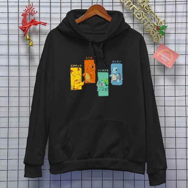 Starter Cute Geometry Hoodie Shirt Funny Shirt Pikachu Charmander Squirtle Bulbasaur Silhouette Shirt Anime Shirt