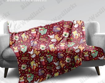 Anime kerstdeken: kleurrijke anime kawaii gezellige kerstdeken kawaii plaid, gamer decor cadeau