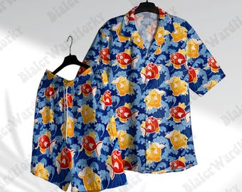 Camisa hawaiana Magikarp Anime neón Verano Playa Aloha