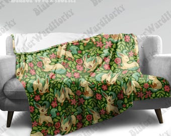 Leafeon Evolution Blanket: Grass Type Evolutions Anime Cozy Blanket, Funny Game Throw Blanket, Gamer Decor Gift