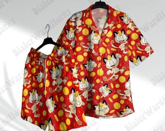 Meowth Hawaiian Shirt, Aloha Beach Shirt Button Down, Unisex Shirt Summer Apparel
