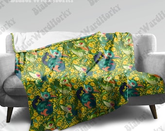 Snivy Evolution Blanket: Grass Type Anime Colorful Cozy Blanket, Funny Video Game Throw Blanket, Gamer Decor Gift